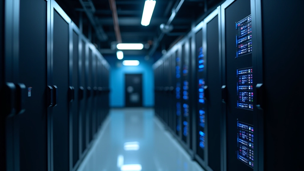 Multiple server racks and networking infrastructure in a professional data center environment